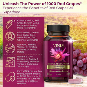 VINIA -12-Hour Sustained Release Rapid Absorption Piceid Resveratrol (30 Count)